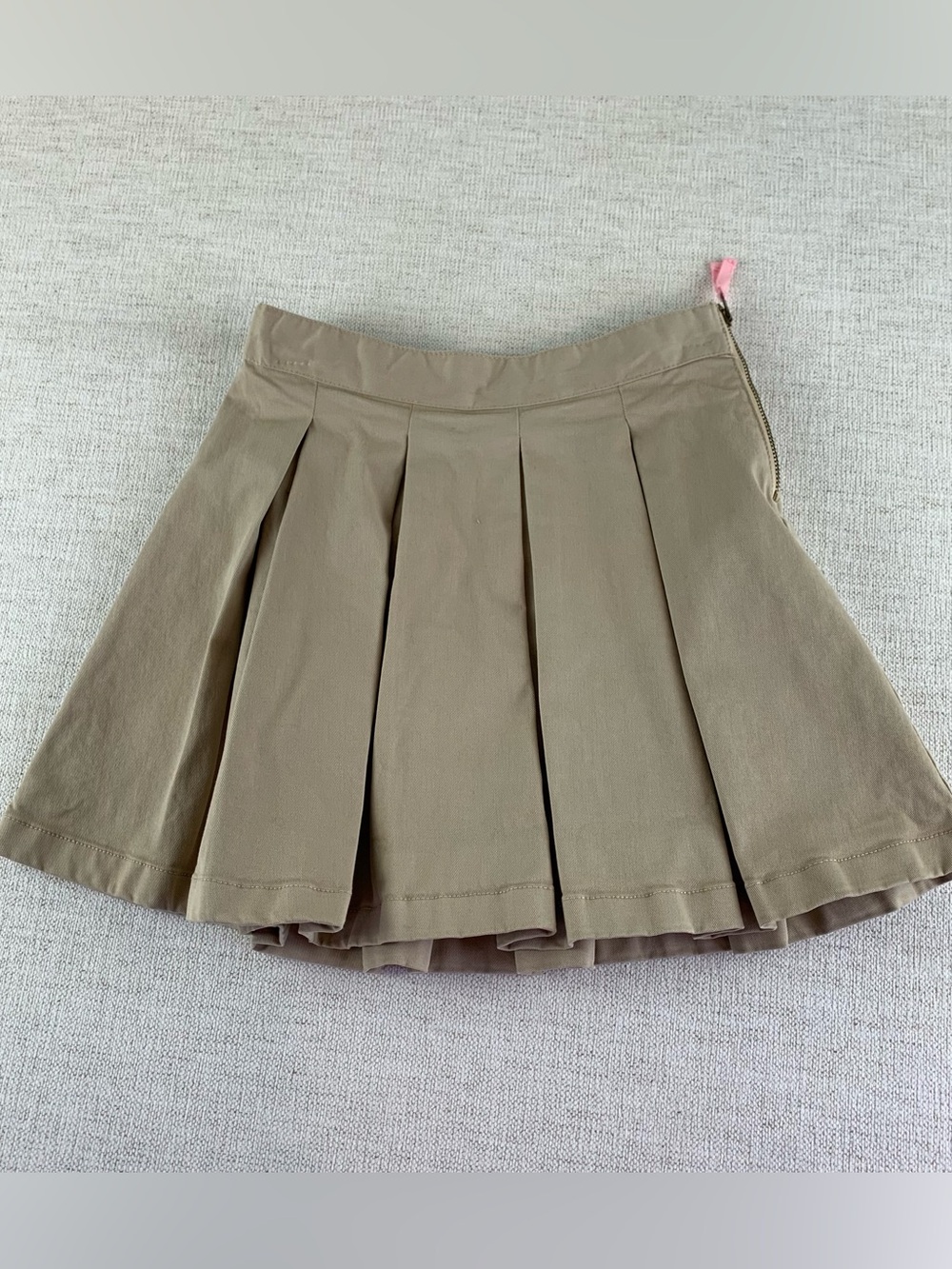 Crewcuts girl's Pleated Khaki Mini Skirt adjustable waist in tan size 7